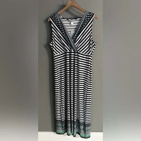 Christopher and Banks Maxi | Blue and White stripe with Geometric Hem. NWT - Picture 1 of 10